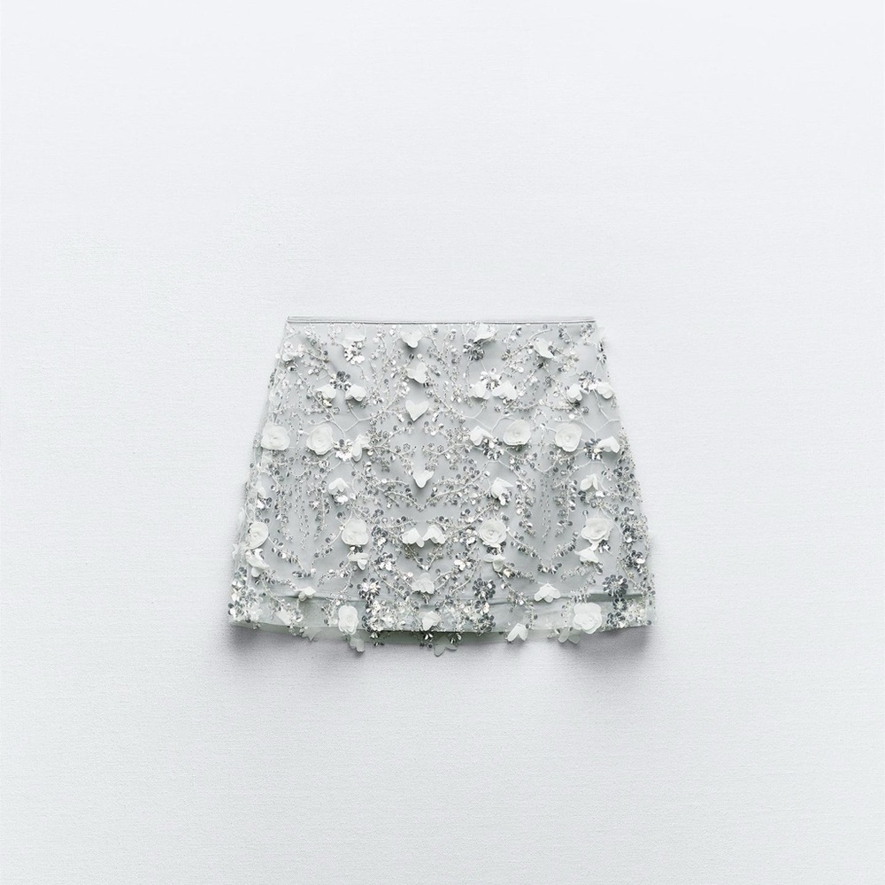 Zara Silver Embellished Mini Skirt